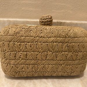 Ann Taylor Tan Raffia Braided Clutch (with optional shoulder chain)